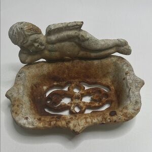 Cast Iron Cherub Angel Soap Dish Vintage